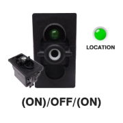 Carling V-Series Rocker Switch Base | 12V | Mom.(ON)/OFF/Mom.(ON) | SP | 1xLED Green (L) | Pack of 1 - [273.219]