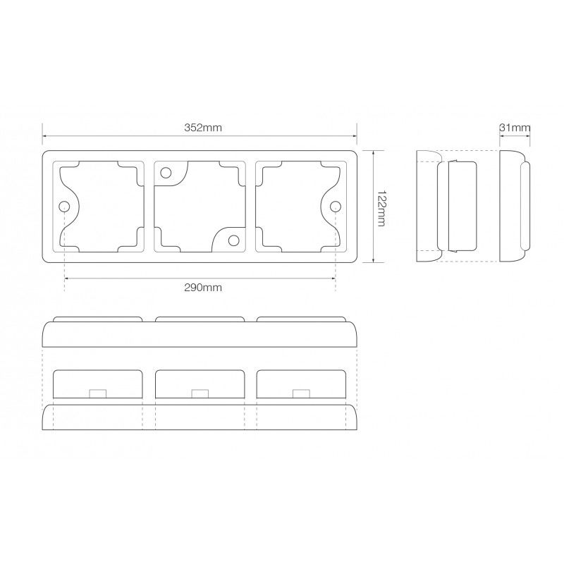 LED Autolamps 100 Series Triple 12/24V Square LED Rear Combination Light | 352mm - [100CARRME] - Line drawing