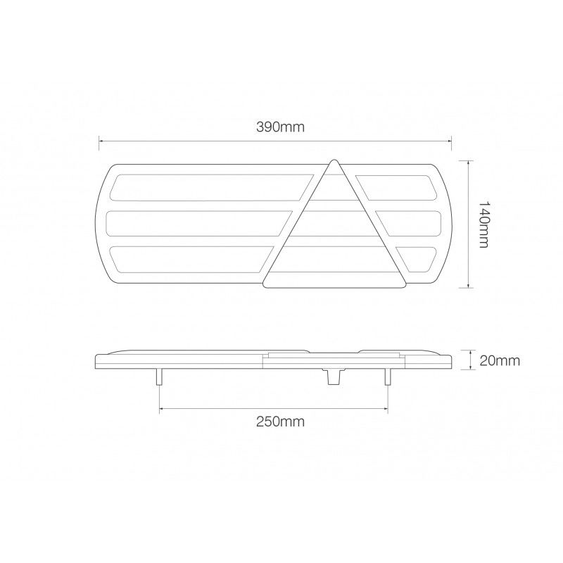 LED Autolamps EU390 Series 12/24V LED Rear Combination Light w/ Triangle Reflex | 390mm | Pack of 2 - [EU390LR2] - Line Drawing