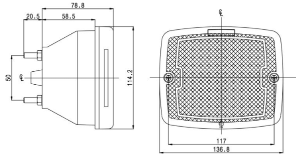 LITE-wire/Perei 1200 Series LED 137mm Square Rear Fog Lamp | 6.3mm Tab | 24V - [RF1200LED-24V]
