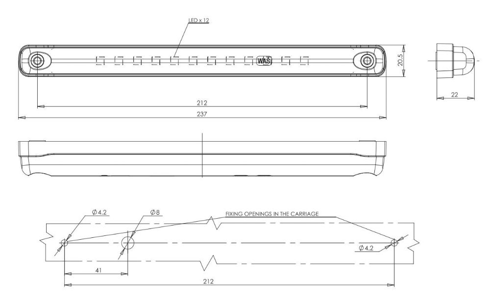 WAS LW06 12-LED Strip Light (237mm) 12V - 300 Lumens - 554