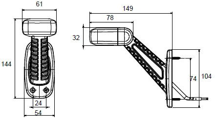 DBG VALUELINE LED RIGHT End-Outline Marker Light w/ Side - 60° Stalk Vertical Mount | Fly Lead [334.039]