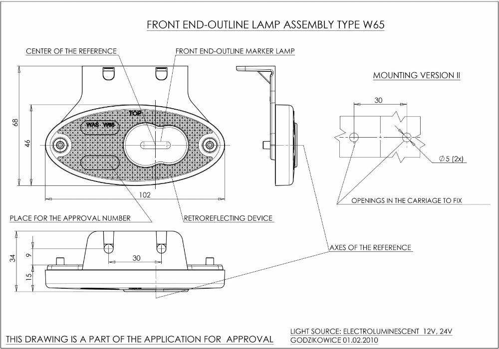 WAS W65 LED Front (White) Marker Light (Reflex) w/ Bracket | Fly Lead - [309Z] - LD