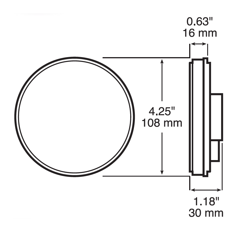 Peterson Europe LED 108mm Round Stop/Tail Lamp | Fly Lead| [PM-1217R-2]