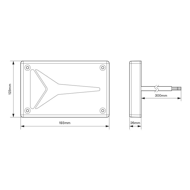 LED Autolamps 595 Series 12/24V LED Rear Combination Light (Dyn. Indicator) | 193mm | Left - [595STIML] - Line Drawing