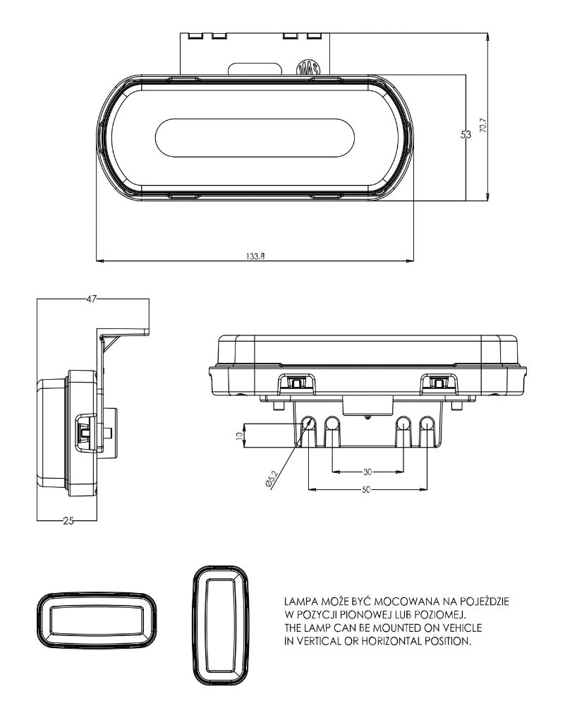 WAS W240 LED Front (White) Marker Light (Reflex) w/ Bracket | 134mm | Fly Lead | WAS LOGO - [1600] - LD2