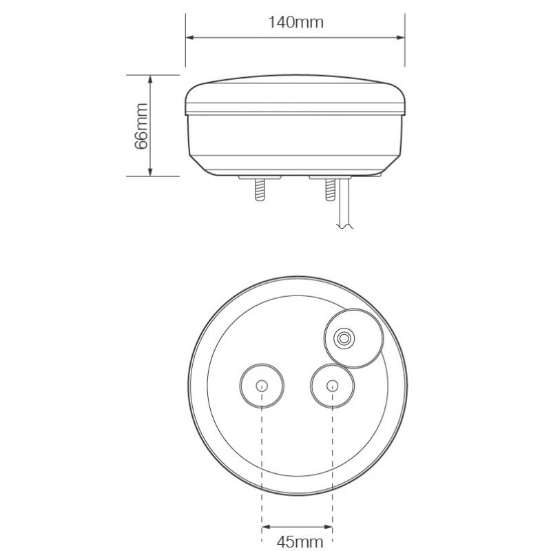 LED Autolamps 140 Series 12/24V Round LED S/T/I Light | 140mm | Fly Lead - [140STIM] - Line Drawing