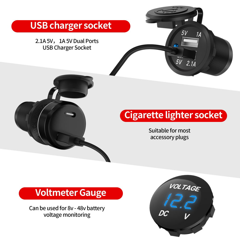 DBG 6x ON/OFF Rocker Switches w/ 2x USB, Cig Socket & Voltmeter | 12/24V | SP | Blue/Blue | Square Lens & Bar - [270.141]