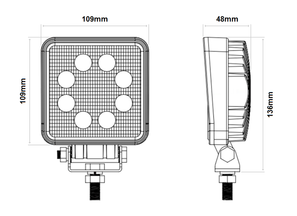 DBG 8-LED Square Work Light | Flood Beam | 1920lm | Fly Lead | Pack of 1 - [711.030]