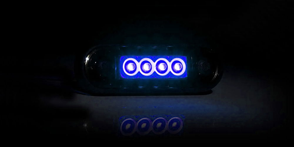 DBG 4-LED Marker Light | Other (Blue) | Dark Bezel | 84mm | Fly Lead | 12/24V - [386.073ND]