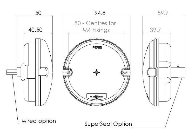 LITE-wire/Perei 95 Series LED 95mm Round Rear Fog Lamp | Superseal | 12V [RF7LEDSS-12V]