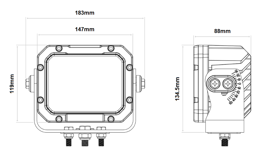 DBG 12-LED Square Work Light | Flood Beam | 10,200lm | DT Conn. | Pack of 1 - [711.046]