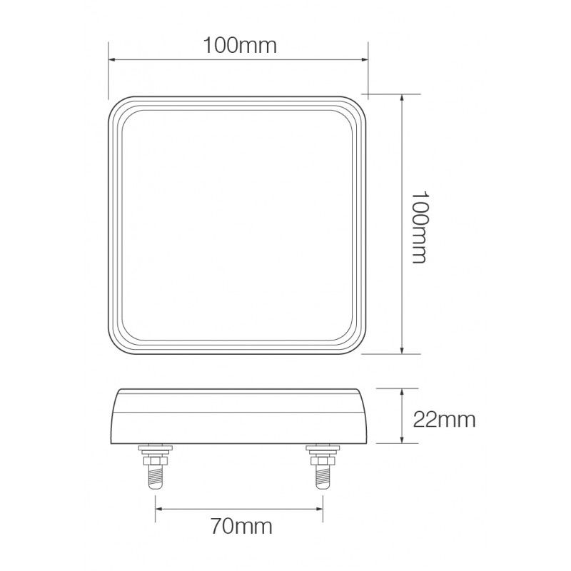 LED Autolamps 101 Series 12V Square LED Rear Combination Light w/ Reflex | 100mm - [101BAR] - Line Drawing