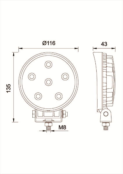 DBG Valueline 6-LED Round Work Light | Flood Beam | 950lm | Fly Lead | Pack of 1 - [711.001]