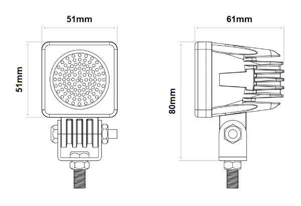 DBG 1-LED Compact Square Work Light | Flood Beam | 900lm | Fly Lead | Pack of 1 - [711.043]