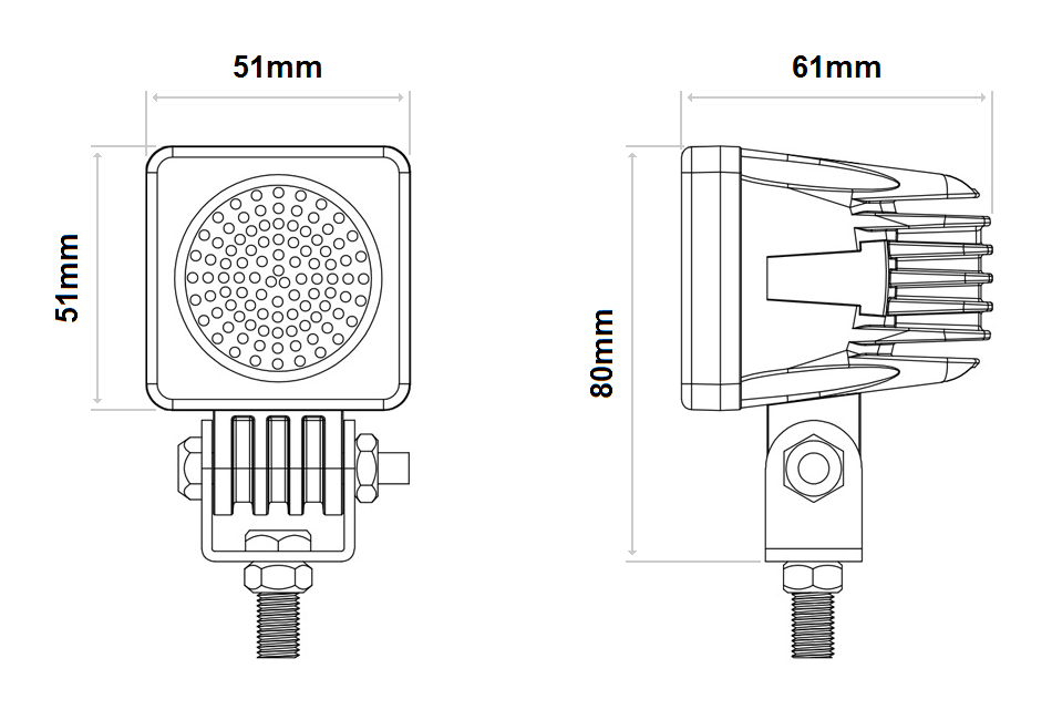 DBG 1-LED Compact Square Work Light | Flood Beam | 900lm | Fly Lead | Pack of 1 - [711.043]