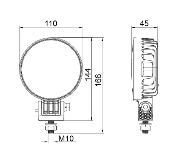 DBG 9-LED Round Work Light | Flood Beam | 3650lm | Fly Lead - [711.057]
