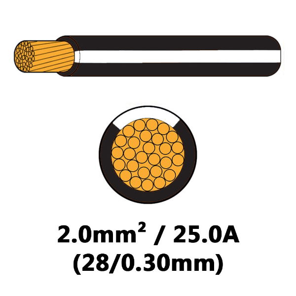 DBG 25A (2mm²) BLACK/WHITE Single Core Thin Wall Automotive Cable | 100m - [540.4104HT/100BW]