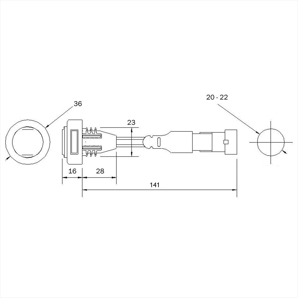 Rubbolite M856 LED Front (White) Marker Light | 36mm | Fly Lead + Superseal (150mm) - [856/01/04] - LD