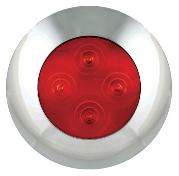 LED Autolamps 75CLR (75mm) RED 4-LED Round Interior Light with CHROME Bezel 12V