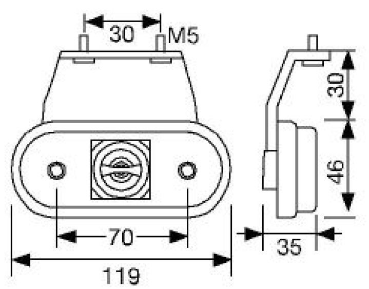 DBG LED Side Marker Light w/ Reflex & 90° Front Bracket | Fly Lead 24V [385.10A0004]