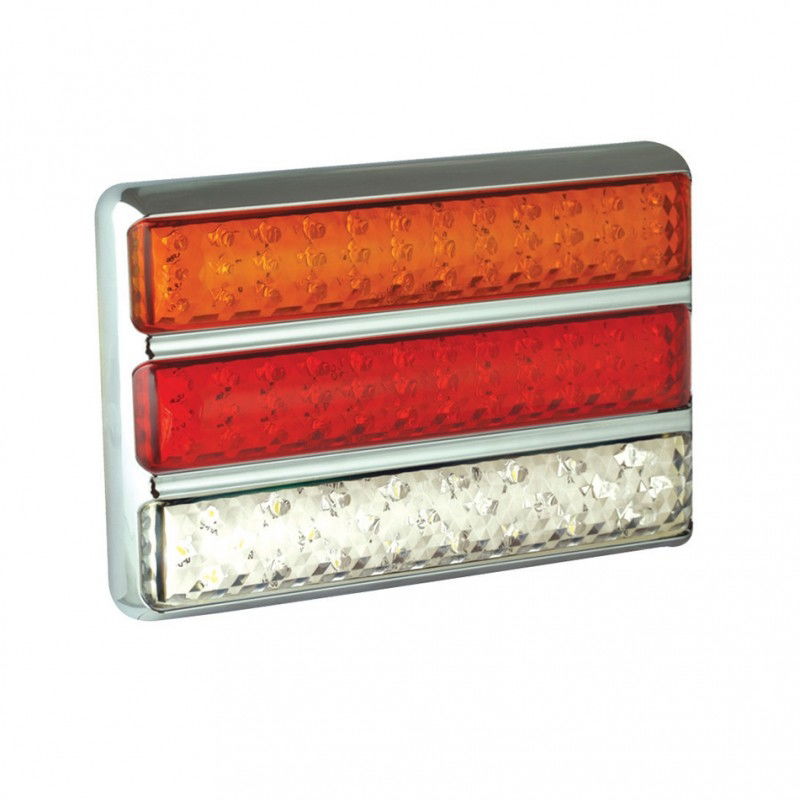 LED Autolamps 200 Series Triple 12/24V Slim-line LED Rear Combination Light | 200mm | Chrome | S/T/I w/ Reverse - [200CARWME]